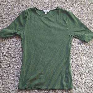 Banana Republic Olive Green Ribbed Short-Sleeve Top
